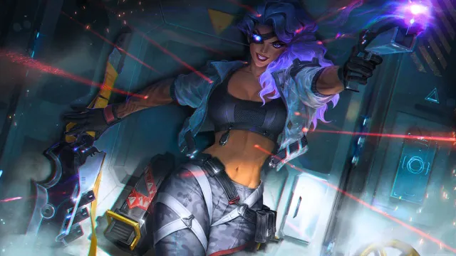 Woman wearing an eyepatch and wielding a gun in League of Legends