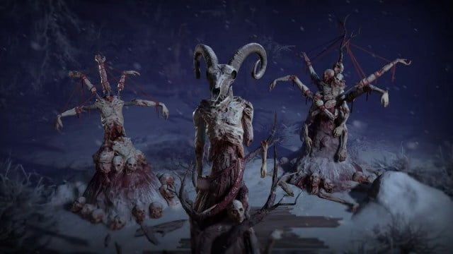 Diablo 4 Midwinter Blight Frigid Husks snowmen made of human remains