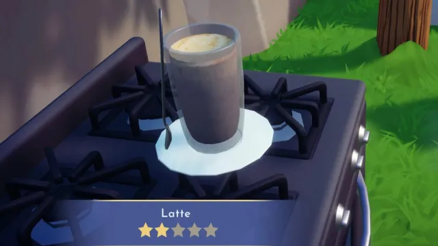 A Latte standing on a cooking range in Disney Dreamlight Valley