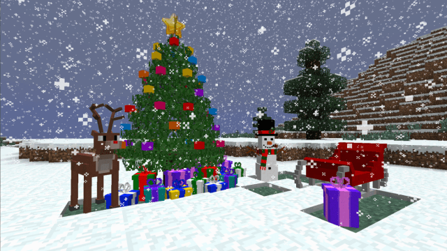 An image of a Christmas themed set up in Minecraft.