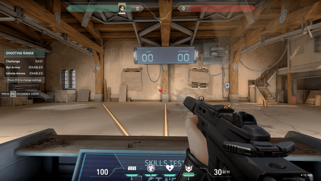 A screenshot of the big heart crosshair in VALORANT's shooting range