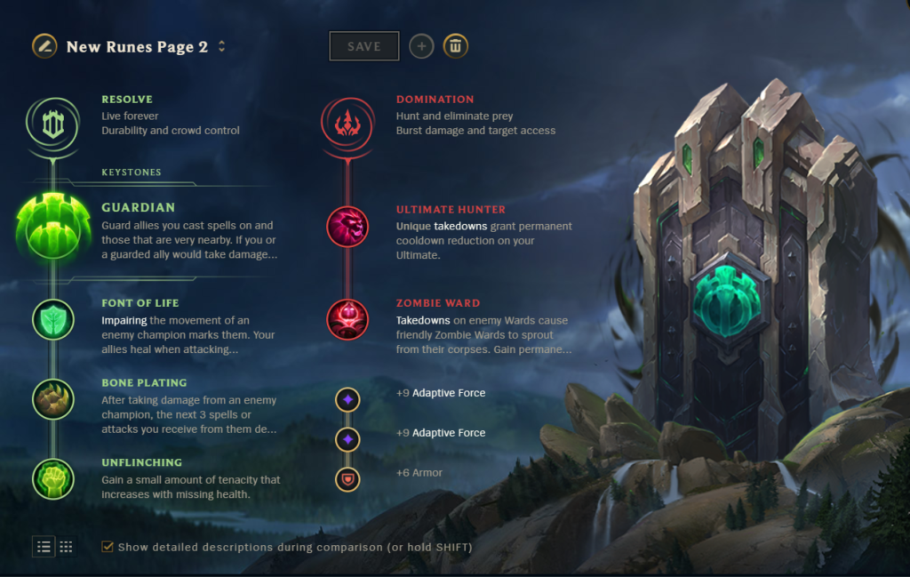 Rakan Guardian rune setup for support