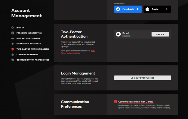 Account Management page on Riot Games' website.