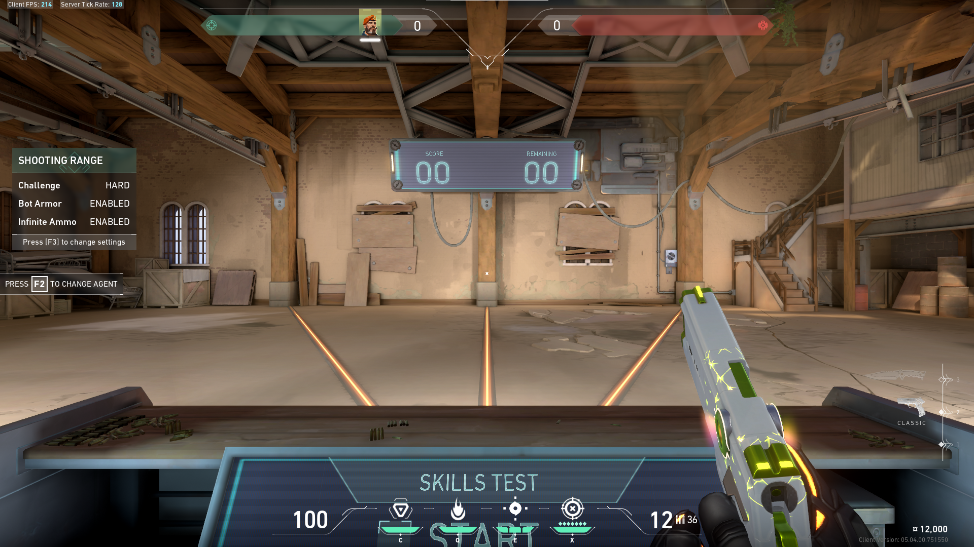 A screenshot of the X crosshair in VALORANT's shooting range